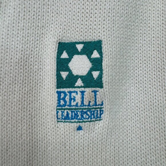 Lands End Mens size XL White V-Neck Pullover Sweater With Bell Leadership Logo - Picture 4 of 10